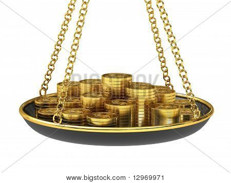 Moedas de ouro nas escalas.