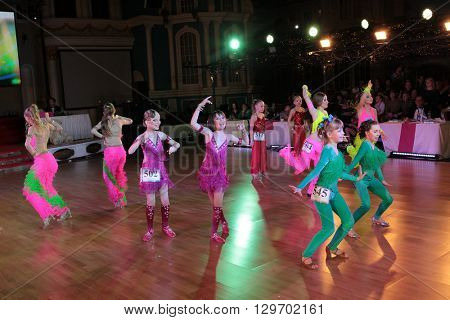 MOSCOW - MARCH 19: Unidentified children age 8-18 compete at artistic dances at European Artistic Dace Championship, organized by World Dance Artistic Federation on March 19, 2016, in Moscow.