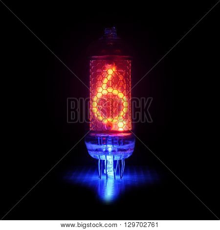 It is the authentic retro-style gas-discharge display.  Display has blue backlight.  Digit 6 and point