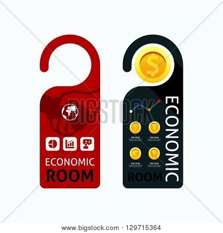 Paper door handle lock hangers concept economic room banner vector set.