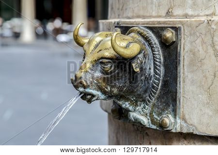 Aragon Teruel El Torico fountain in Plaza Carlos Castel square at Spain