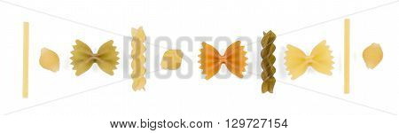 Different types of pasta isolated on white background