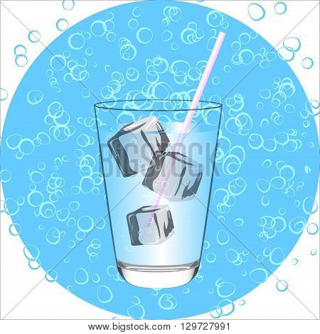 Blue Drink.Water glass whte ice. Vecktor illustration.