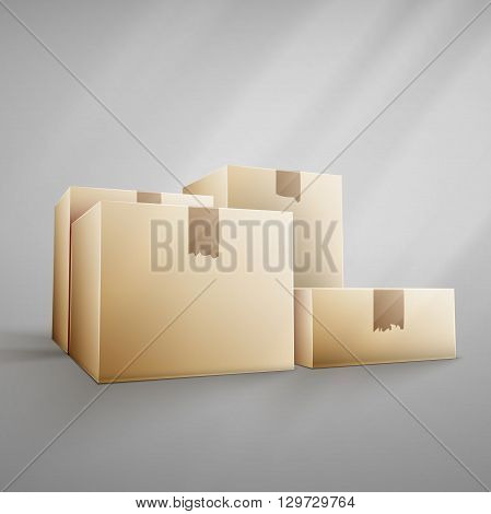 Brown carton delivery packaging box isolated on white background vector illustration icon.  For web, banner, infographic.