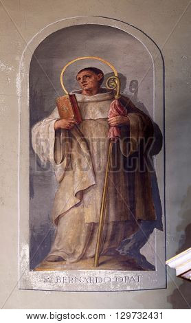ZAGREB, CROATIA - SEPTEMBER 14: Saint Bernard of Clairvaux, fresco in the Basilica of the Sacred Heart of Jesus in Zagreb, Croatia on September 14, 2015.