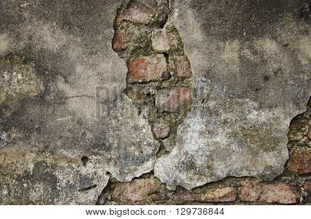 Old brick wall that some plastering is damaged.