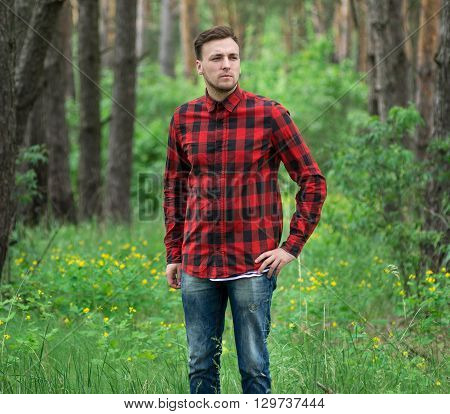 Trendy Guy In The Pine Forest