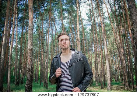 Trendy Guy In The Pine Forest