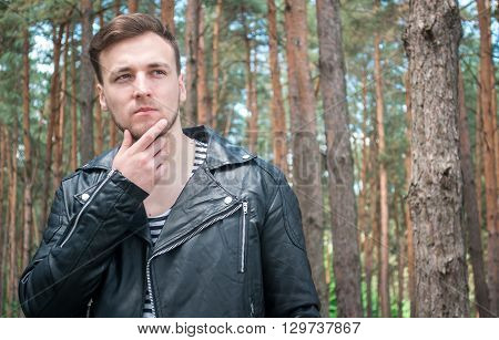 Trendy Guy In The Pine Forest