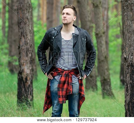 Trendy Guy In The Pine Forest