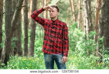 Trendy Guy In The Pine Forest