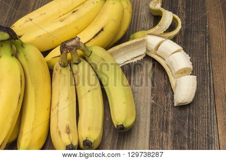 bananas on the table , peeled banana, sliced ​​banana