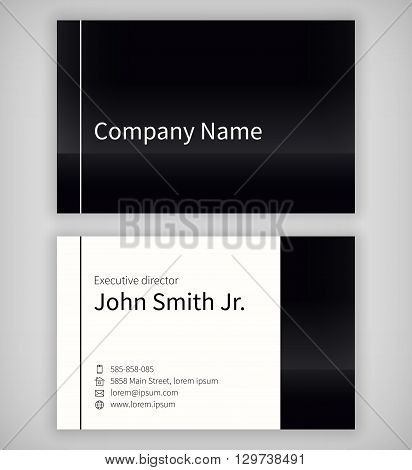 Black and white business card template. Standard UK business card 55x85 mm. With an bleed area under the clipping mask.