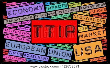 TTIP word cloud concept with a black background