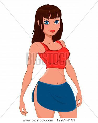 vector illustration of a brunette girl summer