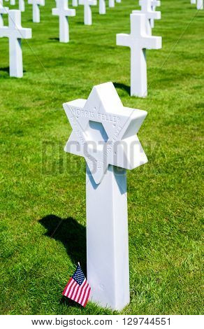 Colleville Sur Mer France - May 23 2012: Normandy detail of the American Cemetery of the second World War.