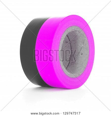 Protecting black pink insulation tape rolls isolated on white background