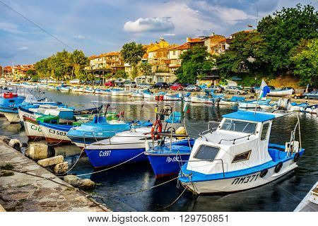 Fishing Boats In Port Of Sozopol  At Sunset