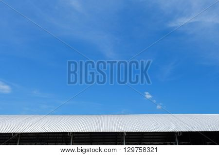 Roof Of Metal Sheet Building With Clear Blue Sky Background