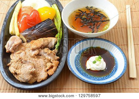 Japanese cuisine .Japanese pork Steak Soup with Seaweed
