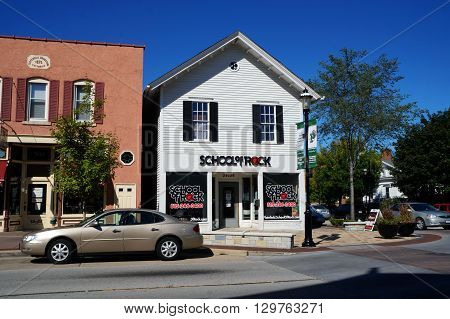 PLAINFIELD, ILLINOIS / UNITED STATES - SEPTEMBER 20, 2015: One may learn how to perform rock and roll music at the School of Rock in downtown Plainfield.