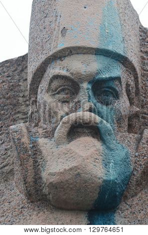 KIEV,UKRAINE - MAY 15, 2016: Ukrainian vandalism.Broken nose on Monument to Reunion of Ukraine and Russia in Kiev, Ukraine (ukrainian nazionalists have tradition to vandalise monuments). Kiev. Ukraine