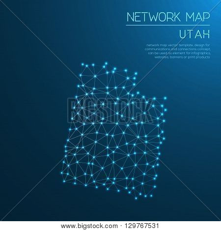 Utah Network Map. Abstract Polygonal Us State Map Design. Internet Connections Vector Illustration.