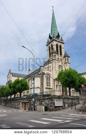 Cathedral of french resort Aix-Les-Bains one of the important French spa towns