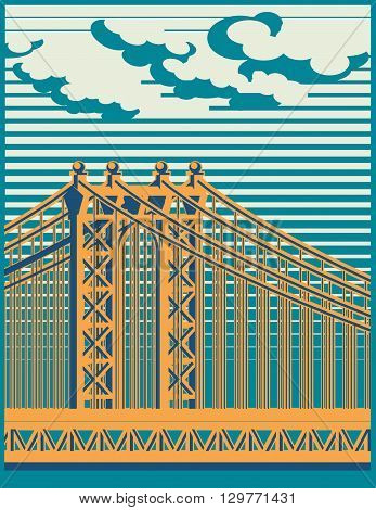 Stylized vector illustration of a large cable-stayed bridge