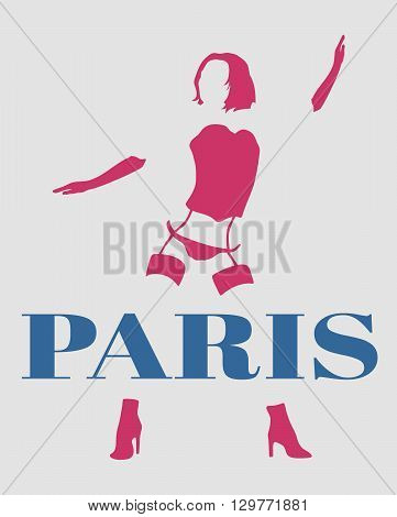 Sexy woman silhouette underwear fashion. Woman underwear. Paris text
