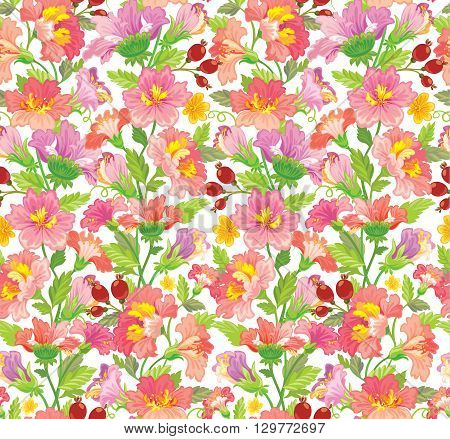 Vector illustration. Seamless flower patern in pink shades