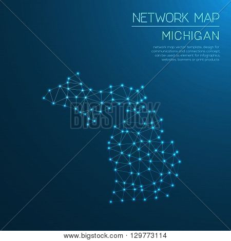 Michigan Network Map. Abstract Polygonal Us State Map Design. Internet Connections Vector Illustrati