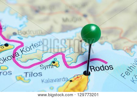 Rodos pinned on a map of Greece