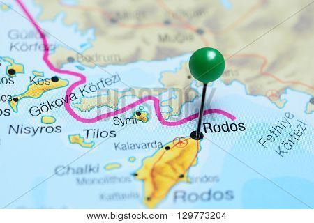 Rodos pinned on a map of Greece