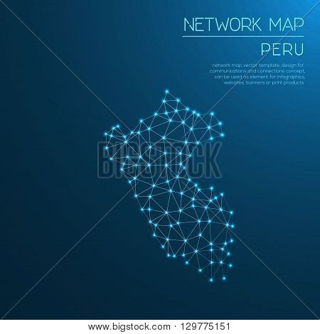 Peru Network Map. Abstract Polygonal Map Design. Internet Connections Vector Illustration.