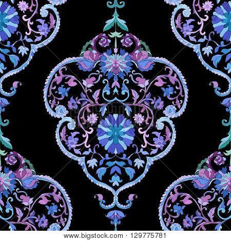 Watercolor paisley seamless background. Cold colors. Indian, persian or turkish art. Watercolor pattern. Seamless vector illustration. Oriental boho background.