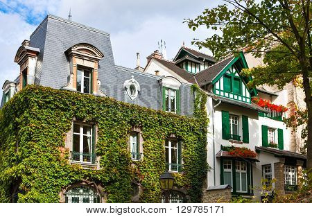 France Paris Montmartre traditional houses in Rue de Saules.