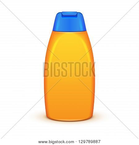 Oil Shower Gel Bottle Of Shampoo Yellow. Illustration Isolated On White Background. Mock Up, Mockup Template Ready For Your Design. Vector EPS10