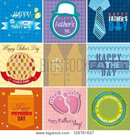 Set of nine mnemonics for Fathers day celebration