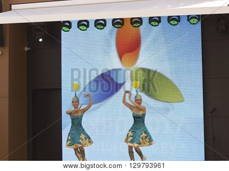 MILAN, ITALY - JUNE 29 2015: Two Kazakhstan dancer performance at Universal Exhibition in Milan in June 29 2015