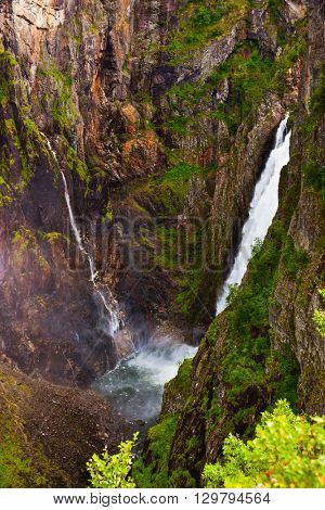 Waterfall Voringfossen in Hardanger Norway - nature and travel background