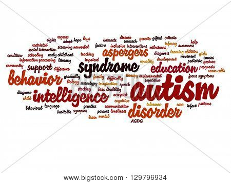Concept conceptual childhood autism syndrome symtoms or disorder abstract word cloud isolated on background