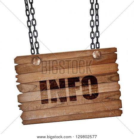 info, 3D rendering, wooden board on a grunge chain