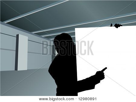 uomo d'affari con bordo per testo vettoriale silhouette
