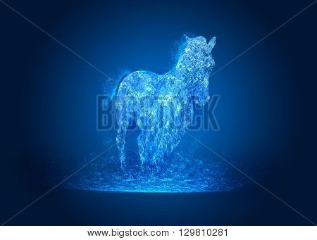 blue water, light and a running horse