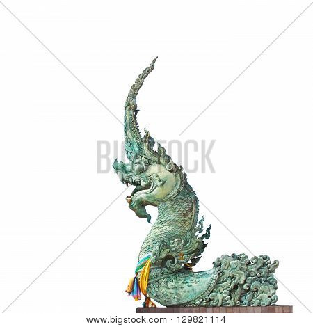 King of naga statue in thai temple isolated on white background This is public in thailand