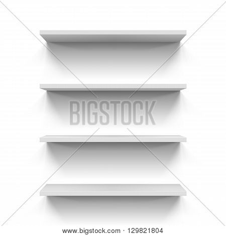 Set of four bookshelves on the white wall
