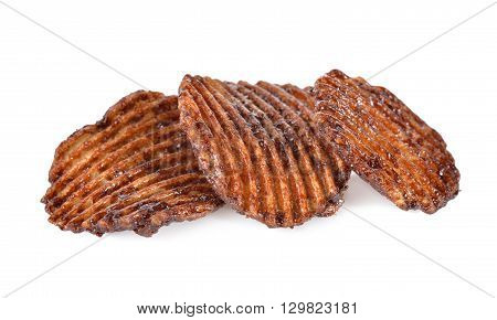 potato chips with chocolate flavored on white background