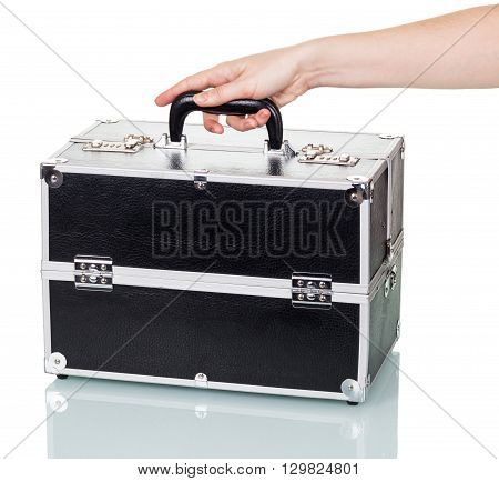 Chest with makeup isolated on white background.