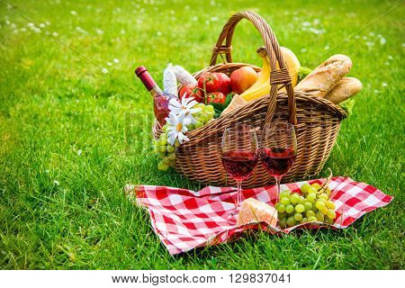 picnic setting on meadow with copy space